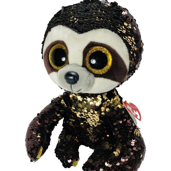 TY FLIPPABLES Dangler Sloth 10" sequins change color Brown Gold February Birth - Picture 3 of 12